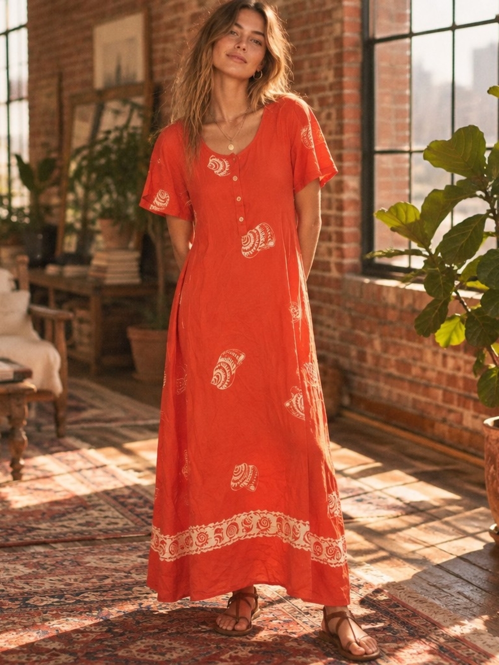 Desert Shores Printed Maxi Dress in Red Size 1X Like New